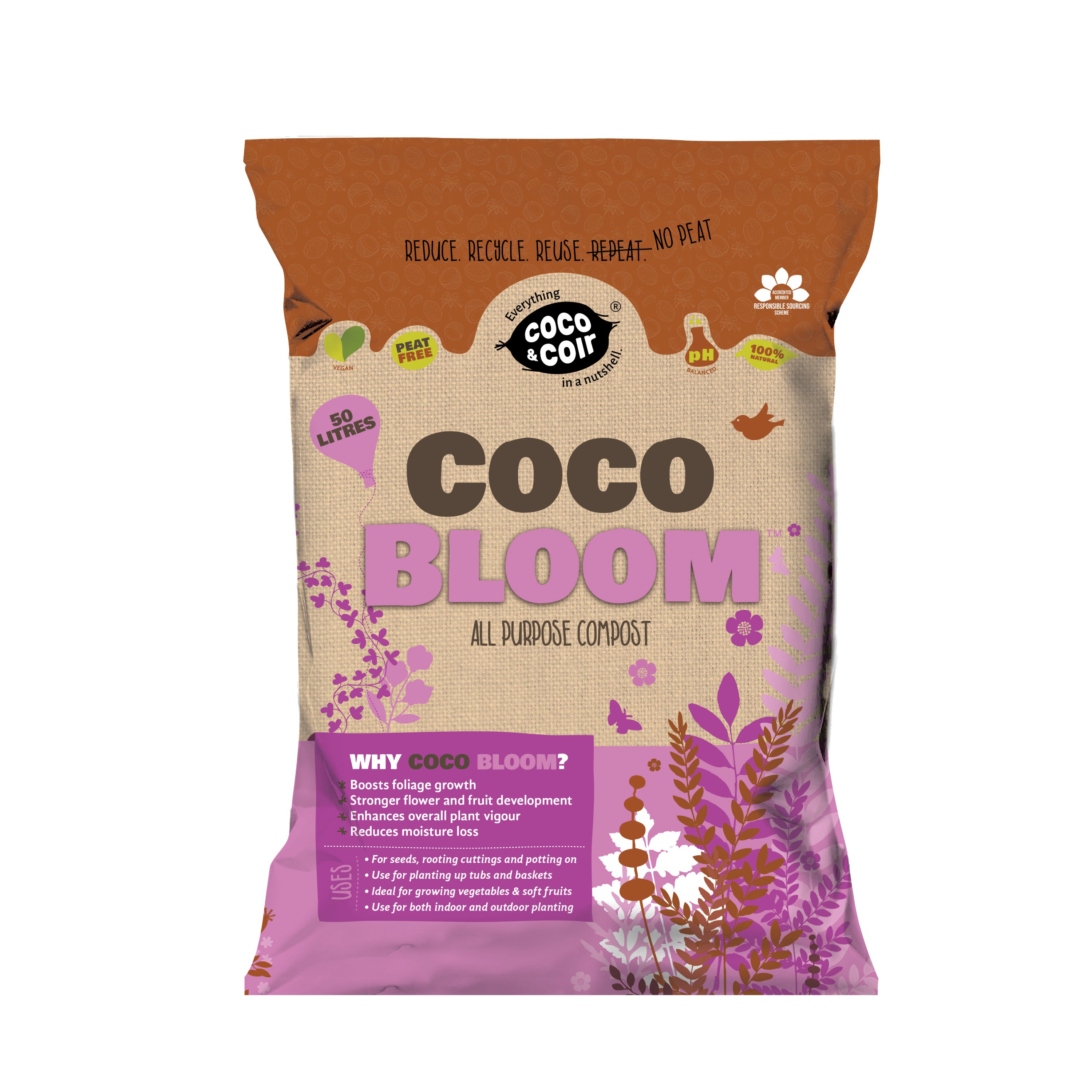 Peat-free Multi Purpose Coir Compost | Nutrient Rich All Purpose Potting Compost - Coco & Coir Coco Bloom (50L)