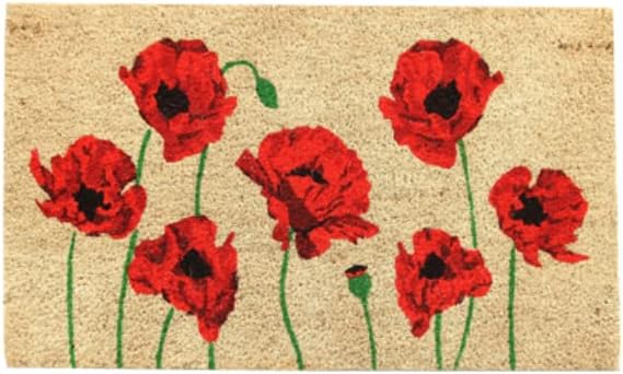 Coco & Coir Door Mats Indoor/Outdoor | Non Slip Bold Poppy Design Welcome Entrance Mat (Eternal Poppy)
