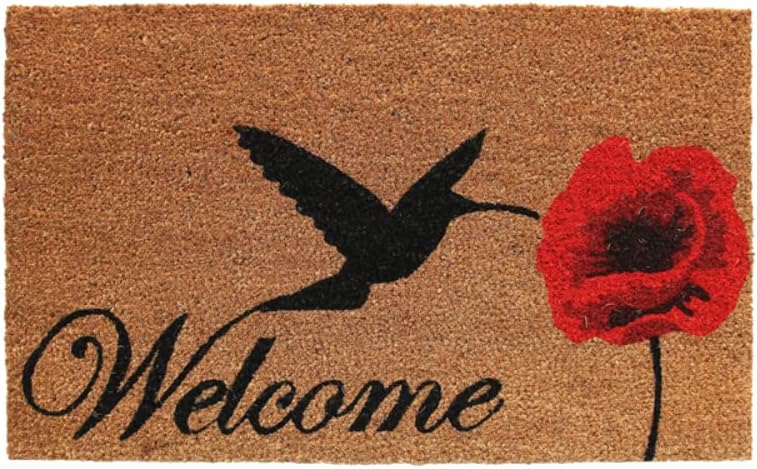 Coco & Coir Door Mats Indoor/Outdoor | Non Slip Bold Poppy Design Welcome Entrance Mat (Poppy Nectar)