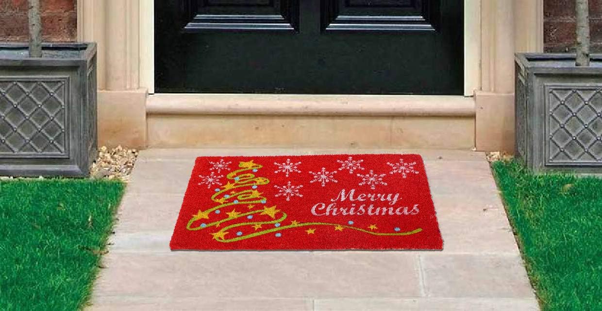 Coco&Coir Door Mat | Non-Slip | Thick Coir | Premium Quality | Rubber Backed | Eco-Friendly | Indoor | Outdoor | Heavy Duty | Christmas Theme | Xmas Entrance Door Mat (Star Xmas)