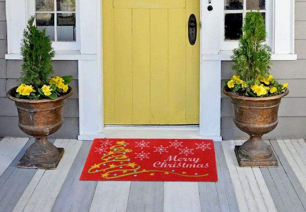 Coco&Coir Door Mat | Non-Slip | Thick Coir | Premium Quality | Rubber Backed | Eco-Friendly | Indoor | Outdoor | Heavy Duty | Christmas Theme | Xmas Entrance Door Mat (Star Xmas)