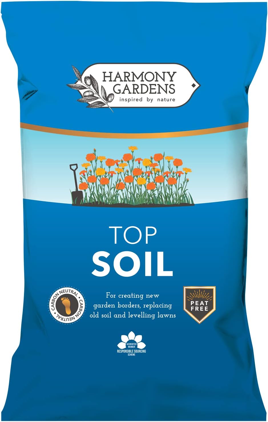 Harmony Gardens Top Soil (25L) | Peat-free Carbon Neutral Soil For Grass Seeding, Lawns, Raised Beds & Borders