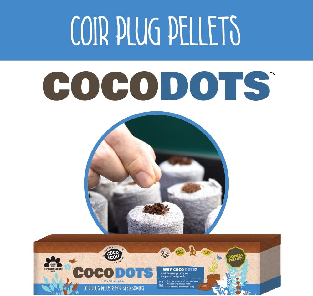 Peat-free Coir Pellet Compost Disks for Seeding Plug Plants & Germination | Coco & Coir Coco Dots (50 x 30mm)