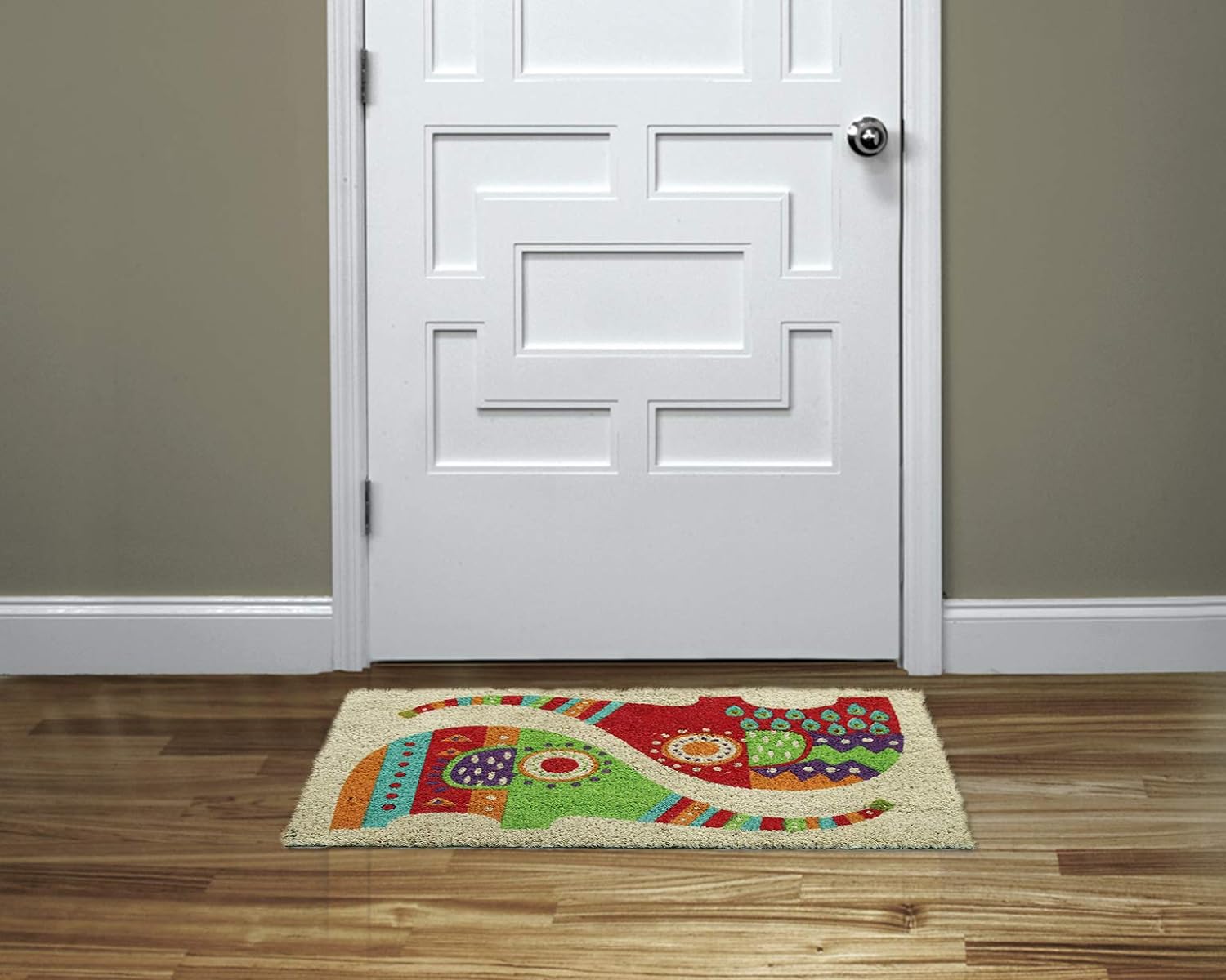 Coco&Coir Natural Eco-Friendly Coir Indoor Mat | 15mm Thick Coir Premium Quality Non-Slip Backing | Elephant Colourful Printed Design (Jumbo Bling)