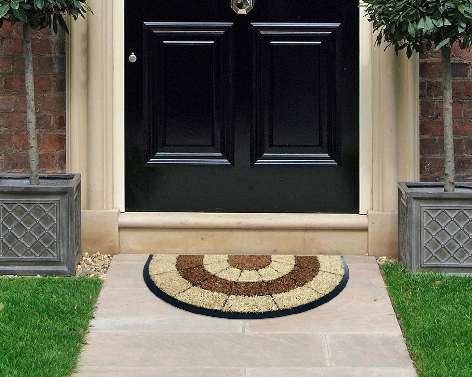 Coco&Coir Door Mat | Natural Coir | Printed | Shaped| Latex Backed Door Mat (Sunrise Cluster)