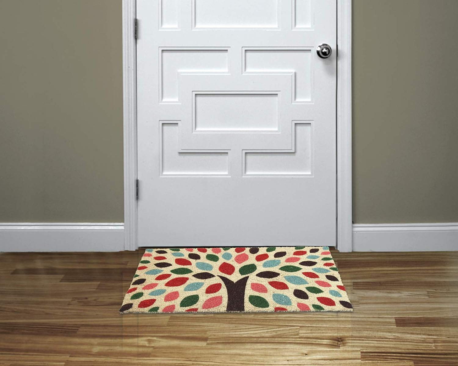 Coco&Coir Natural Coir | Non-Slip | Thick Coir | Premium Quality | Rubber Backed | Eco-Friendly | Indoor | Outdoor | Leaves Themed | Entrance Door Mat (Zen Tree)