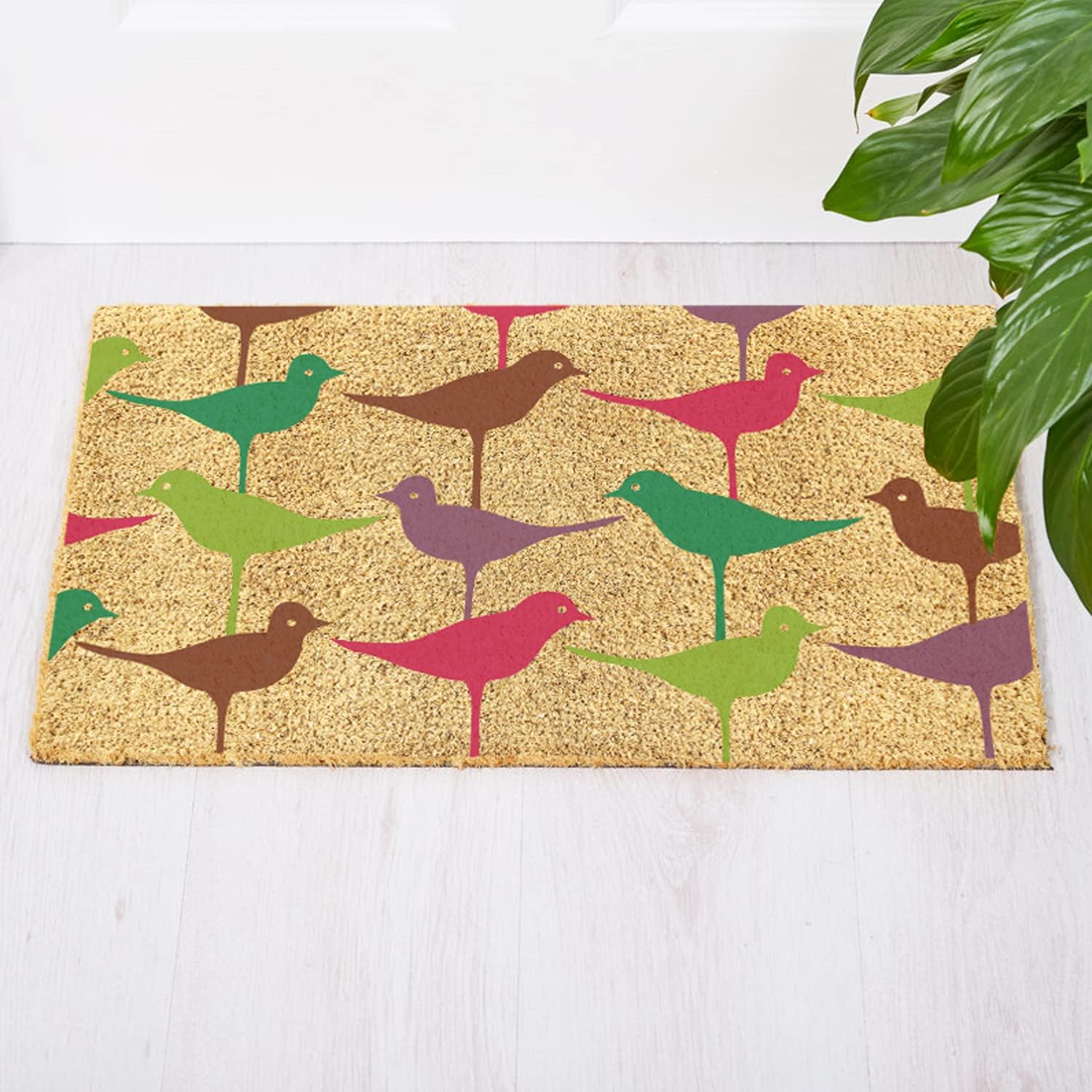 Coco & Coir Door Mats Indoor/Outdoor | Non Slip Bold Bird Design Entrance Welcome Mat (Birdie)