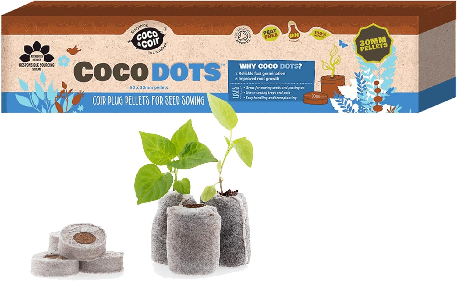 Peat-free Coir Pellet Compost Disks for Seeding Plug Plants & Germination | Coco & Coir Coco Dots (50 x 30mm)