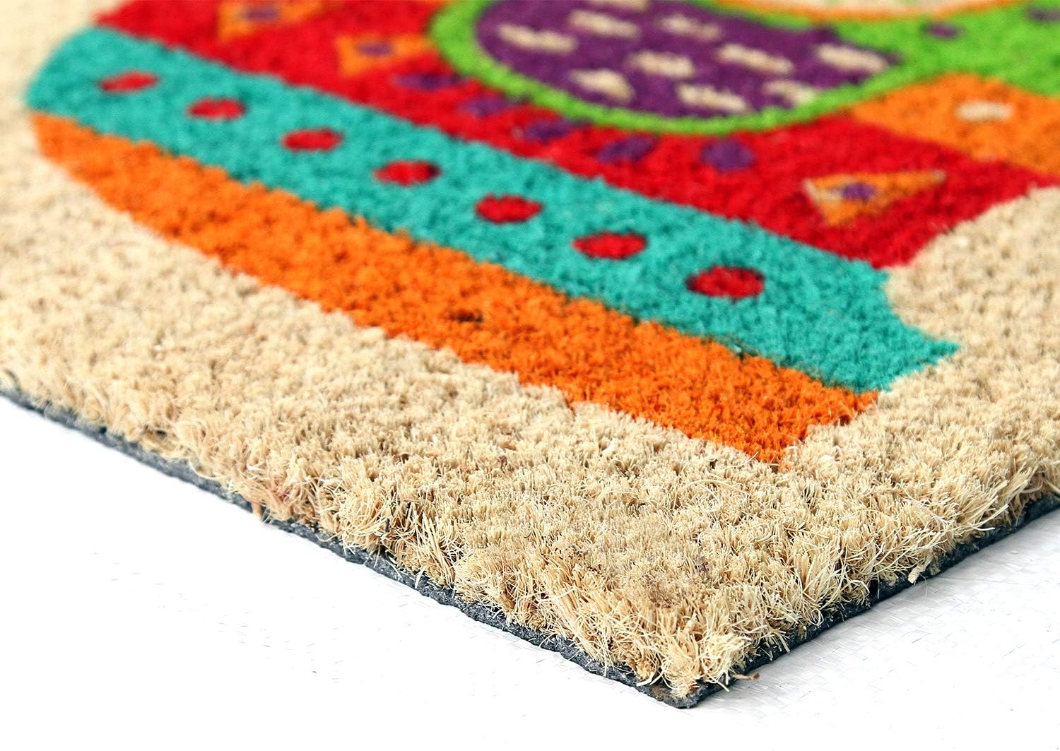 Coco&Coir Natural Eco-Friendly Coir Indoor Mat | 15mm Thick Coir Premium Quality Non-Slip Backing | Elephant Colourful Printed Design (Jumbo Bling)