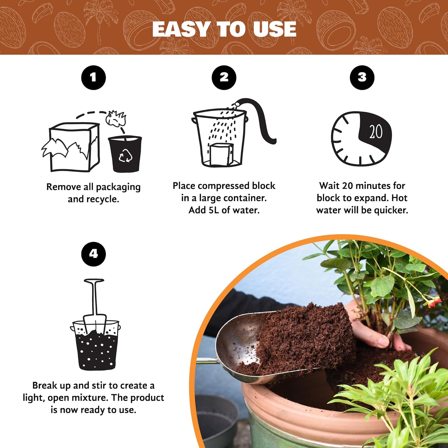 Coco & Coir Peat-free Compost. Potting Compost with 6 months Nutrition. Coir Soil for Plants Indoors/Outdoor- Coco Boost (15L / 1KG)