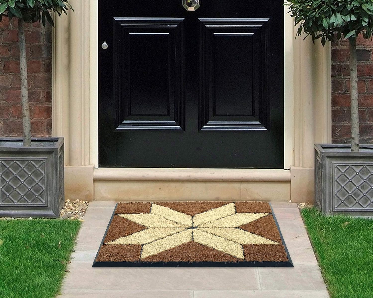 Coco&Coir Door Mat | Natural Coir | Non-Slip | Thick Coir | Premium Quality | Rubber Backed | Eco-Friendly | Indoor | Outdoor | Heavy Duty | Entrance Door Mat | 45 x 75 cm (Indian Star)