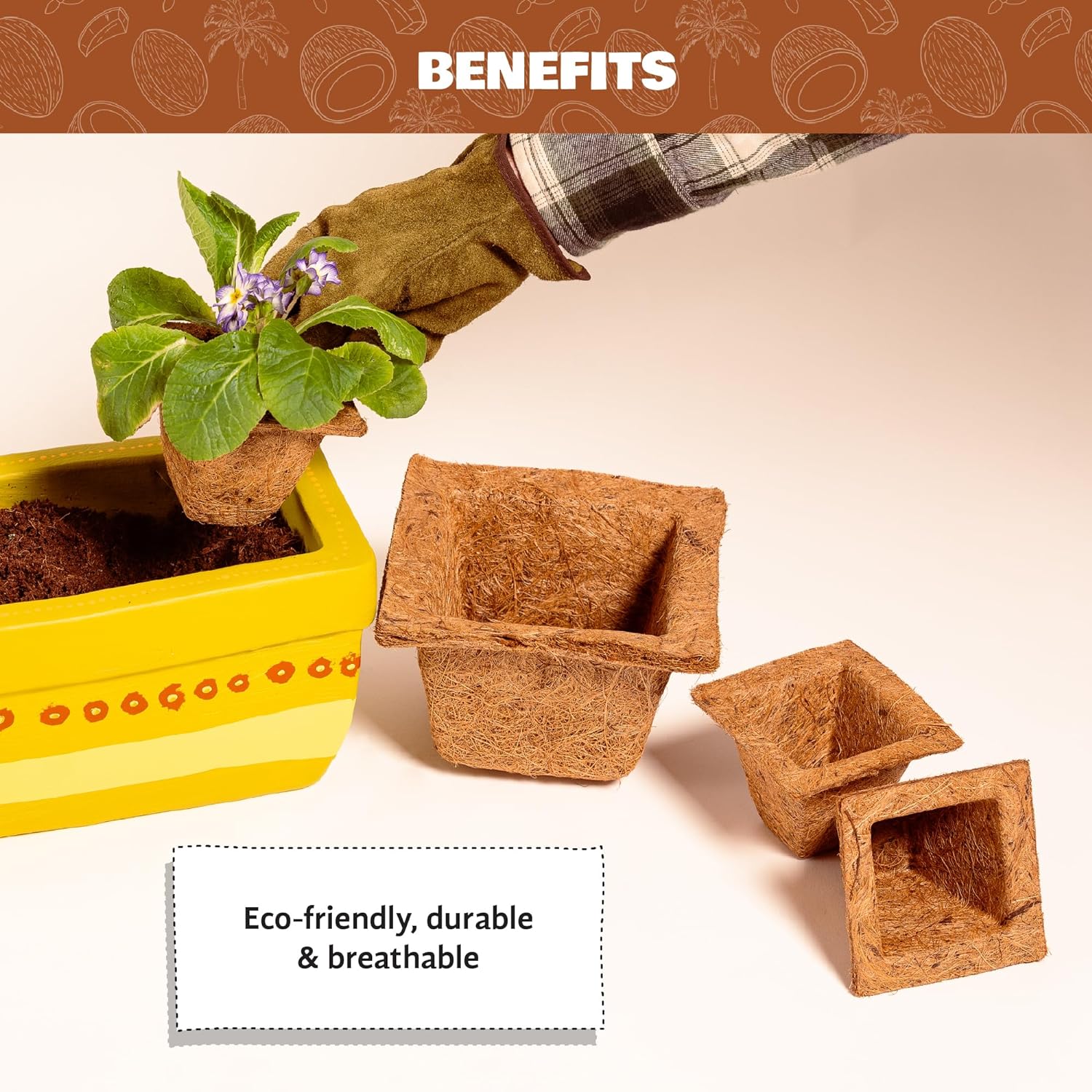 Coco & Coir Biodegradable Plant Pots | Plastic Free Eco-friendly Propagation Pots (Square)