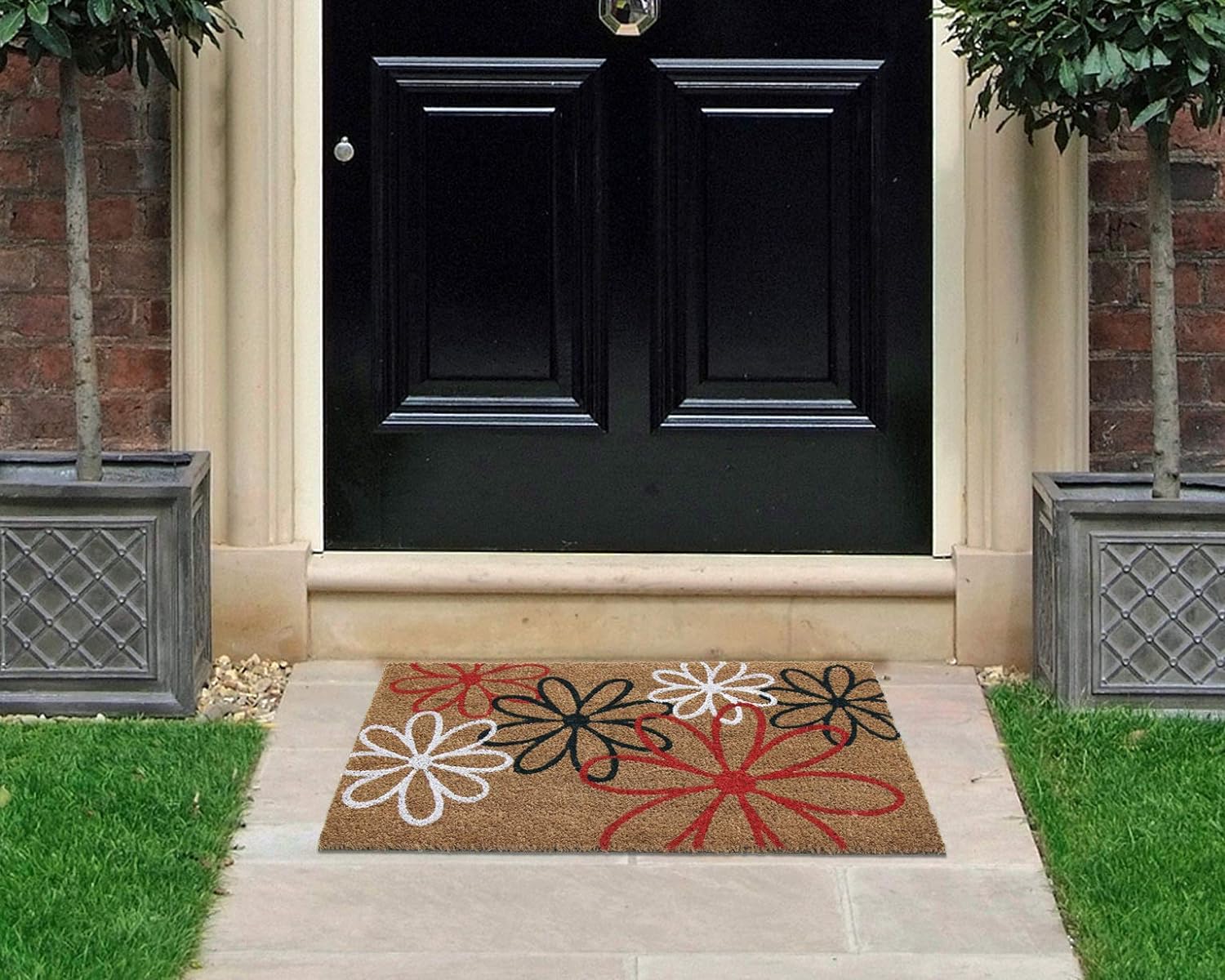 Coco&Coir Door Mats | Natural Coir | Non-Slip | Thick Coir | Premium Quality | Rubber Backed | Eco-Friendly | Indoor | Outdoor | Heavy Duty | Entrance Door Mat (Bloom three)