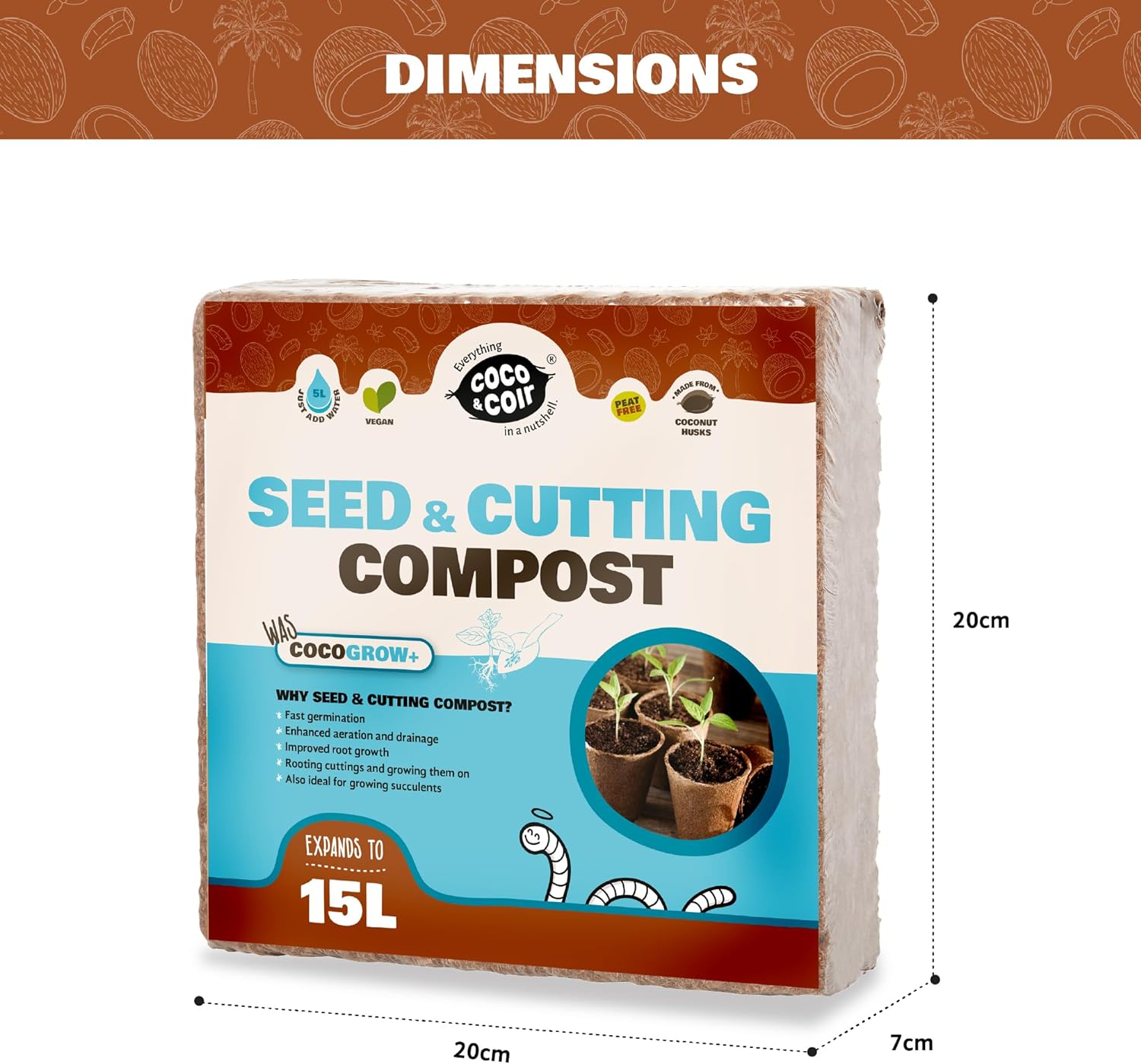 Coco & Coir Seed Compost Perlite Potting Mix | Peat-Free Organic Coco Soil Indoor Plants/Houseplants - Coco Grow+ 1kg/15L