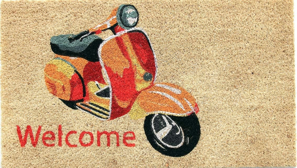 Coco & Coir Door Mats Indoor/Outdoor | Non Slip Colourful Lifestyle Entrance Mat (Scooter Ride)