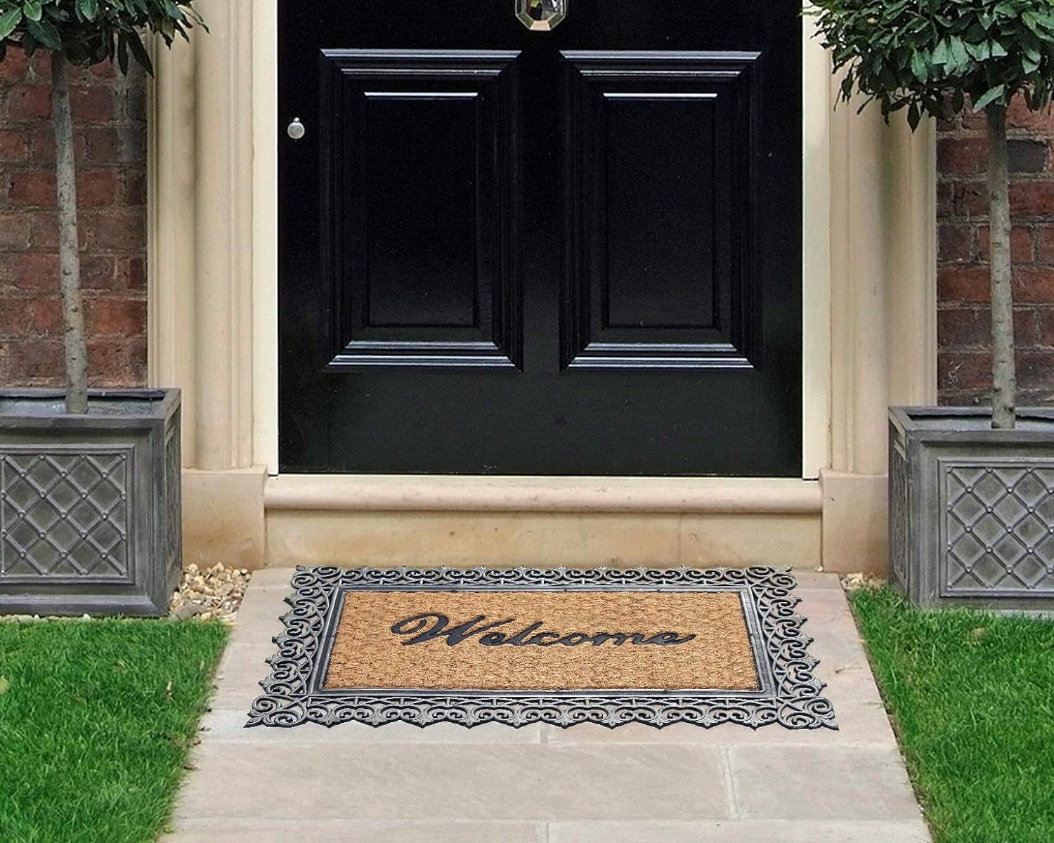 Coco&Coir Natural Coir | Non-Slip | Thick Coir | Premium Quality | Rubber Backed | Eco-Friendly | Indoor | Outdoor | Heavy Duty | Entrance Door Mat (Jasmin Welcome)
