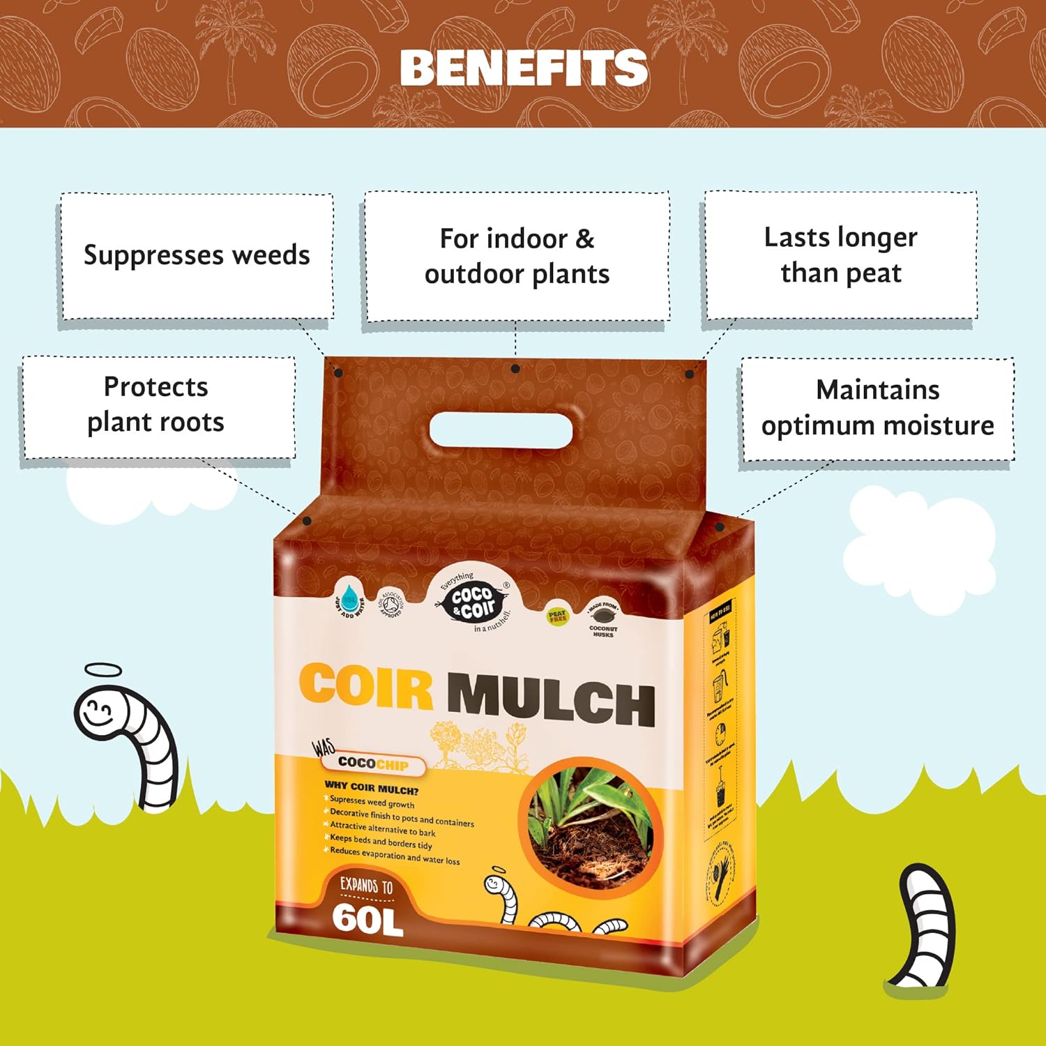 Coco Chip Mulch (60L) 100% Natural Eco-friendly Coir Mulch