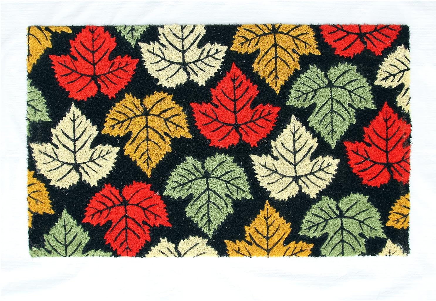 Coco & Coir Door Mat Indoor/Outdoor | Non Slip 100% Natural Coir Eco-friendly Entrance Mat | Leaf Design (Maple Rain)