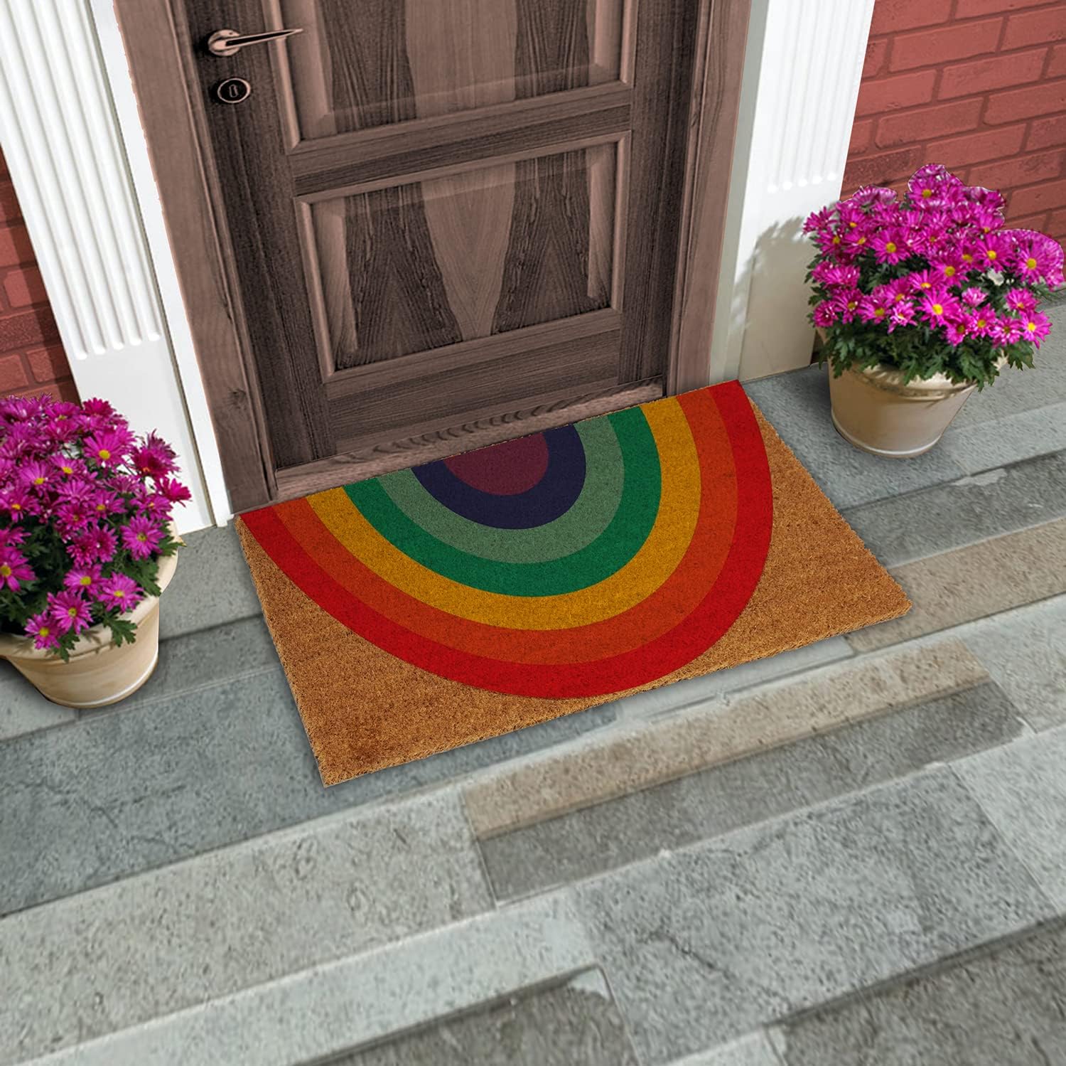 Coco & Coir Door Mat Rainbow Indoor/Outdoor | Non Slip Colourful Design Entrance Welcome Mat (The Rainbow)