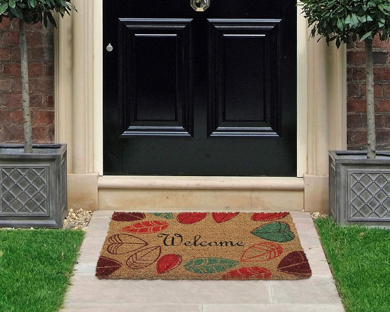 Coco&Coir Natural Coir | Thick Coir | Premium Quality | Eco-Friendly | Indoor | Outdoor | Entrance | Leaves series | 100% Coir Door Mat | 45 x 75 cm (Graceful Leaves)