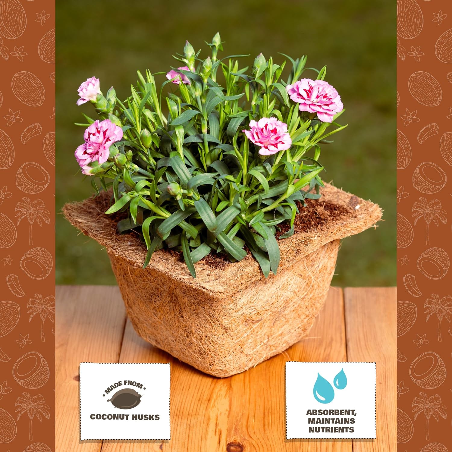 Coco & Coir Biodegradable Plant Pots | Plastic Free Eco-friendly Propagation Pots (Square)