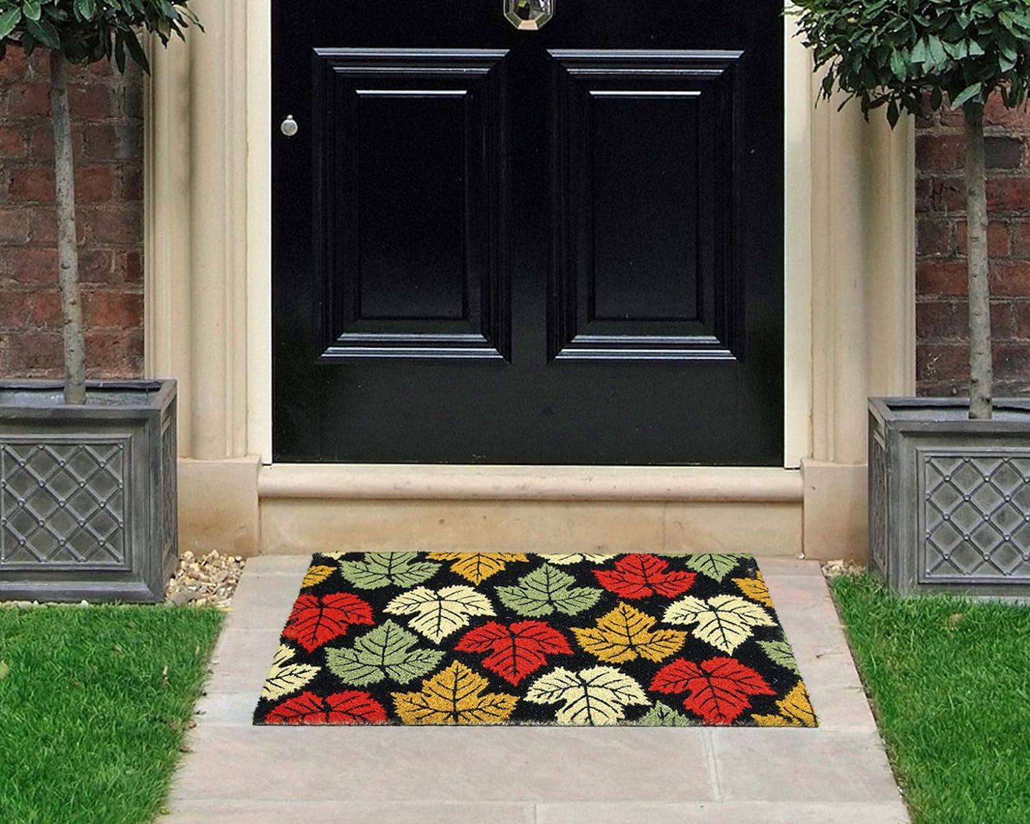 Coco & Coir Door Mat Indoor/Outdoor | Non Slip 100% Natural Coir Eco-friendly Entrance Mat | Leaf Design (Maple Rain)