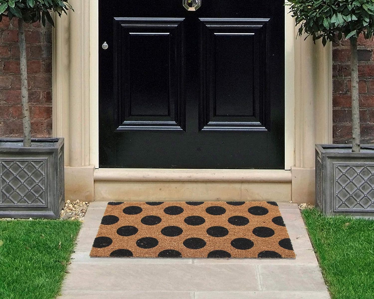 Coco & Coir Door Mat Indoor/Outdoor | Non Slip Abstract Design Entrance Welcome Mat (Polka Beauty)
