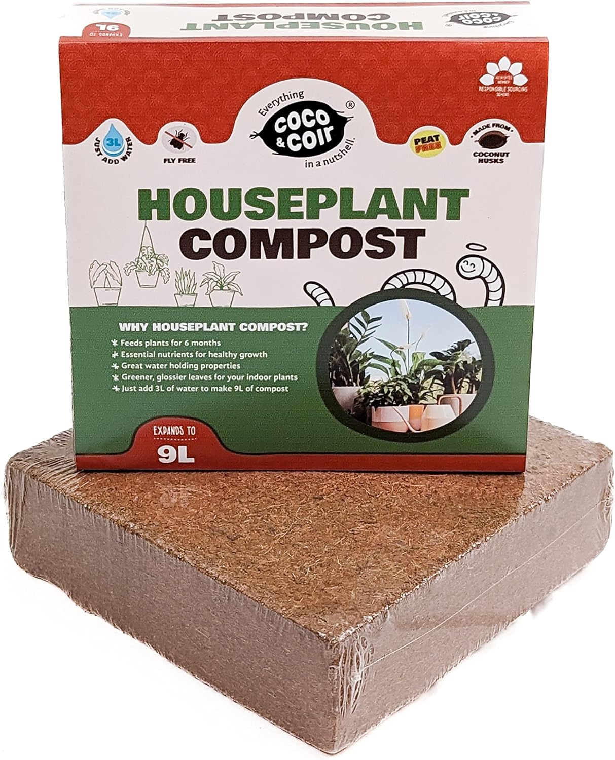 Coco & Coir Houseplant Potting Mix | Peat-free Potting Soil For Indoor Plants | Plant Food Enriched Houseplant Compost With House Plant Fertilizer Formulation (9L)