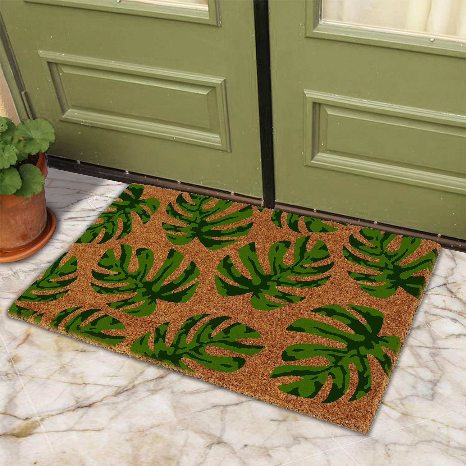 Coco & Coir Door Mats Indoor/Outdoor | Non Slip Monstera Plant Design Entrance Welcome Mat (My Monstera)