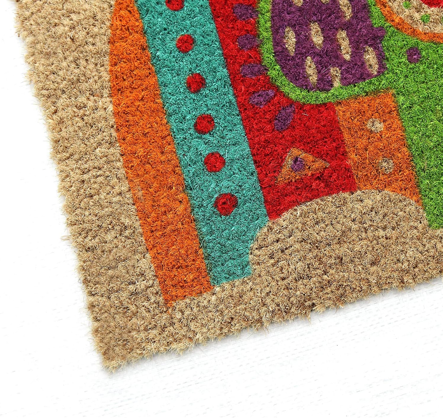Coco&Coir Natural Eco-Friendly Coir Indoor Mat | 15mm Thick Coir Premium Quality Non-Slip Backing | Elephant Colourful Printed Design (Jumbo Bling)