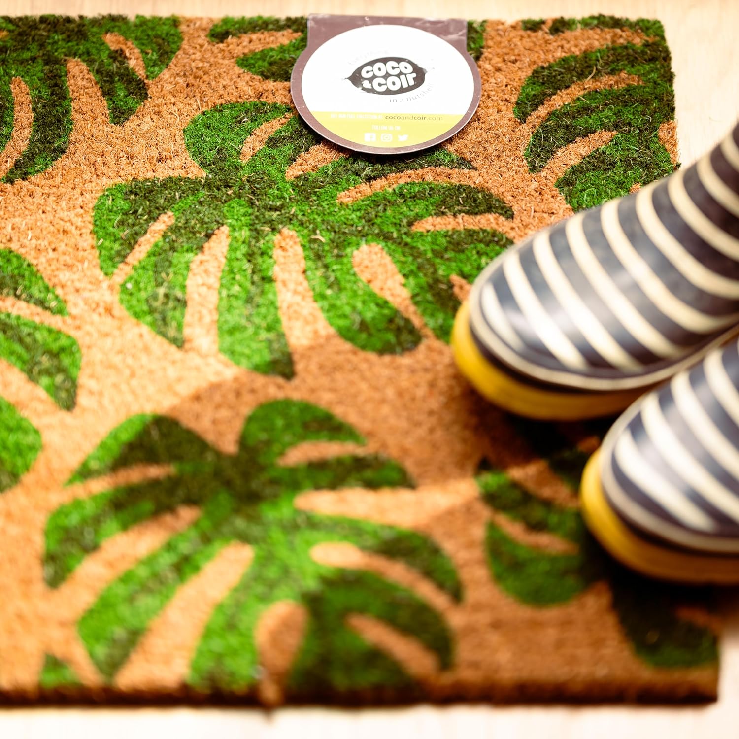 Coco & Coir Door Mats Indoor/Outdoor | Non Slip Monstera Plant Design Entrance Welcome Mat (My Monstera)