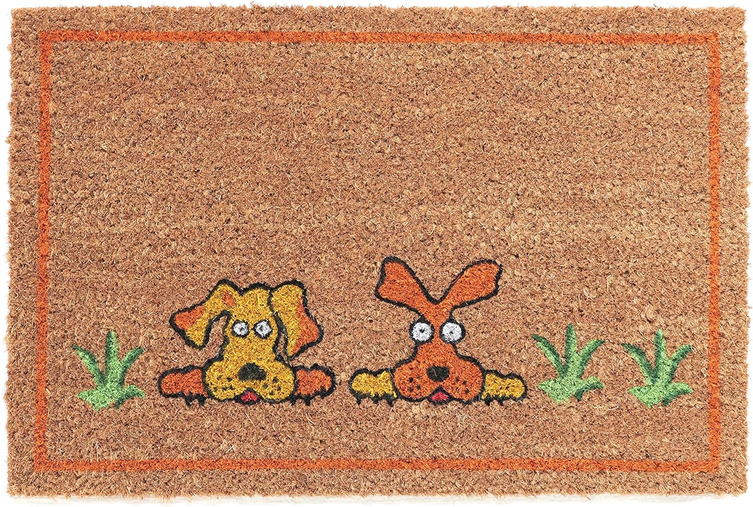 Coco & Coir Door Mats Indoor/Outdoor | Non Slip Dog Design Entrance Welcome Mat (Doggy Doggy)