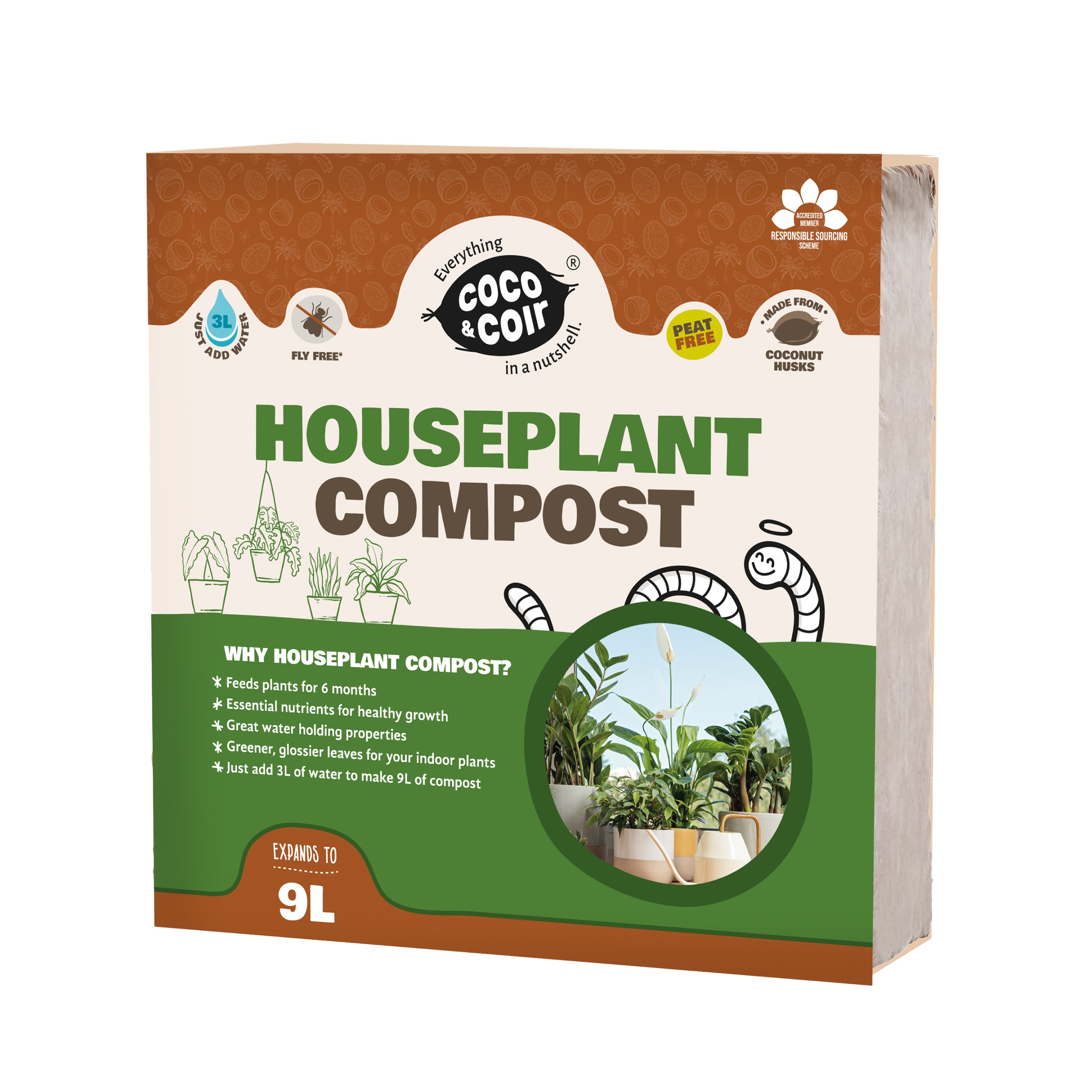 Coco & Coir Houseplant Potting Mix | Peat-free Potting Soil For Indoor Plants | Plant Food Enriched Houseplant Compost With House Plant Fertilizer Formulation (9L)