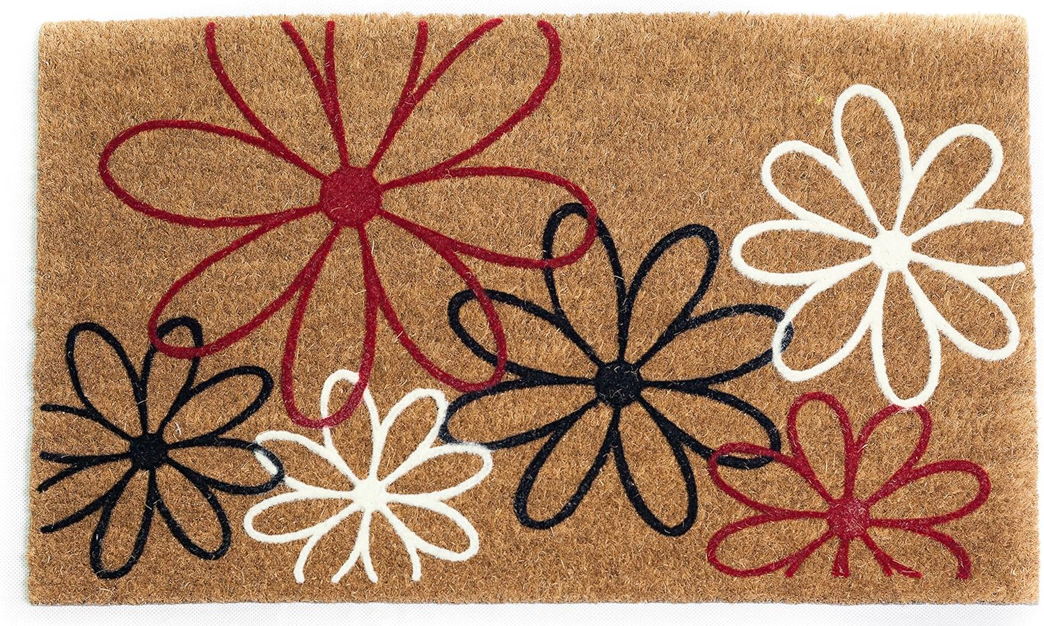 Coco&Coir Door Mats | Natural Coir | Non-Slip | Thick Coir | Premium Quality | Rubber Backed | Eco-Friendly | Indoor | Outdoor | Heavy Duty | Entrance Door Mat (Bloom three)