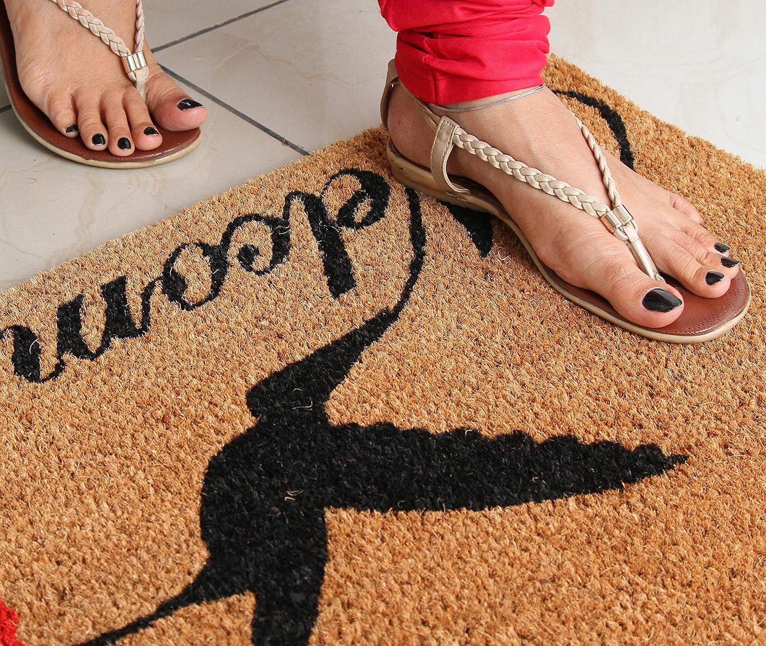 Coco & Coir Door Mats Indoor/Outdoor | Non Slip Bold Poppy Design Welcome Entrance Mat (Poppy Nectar)