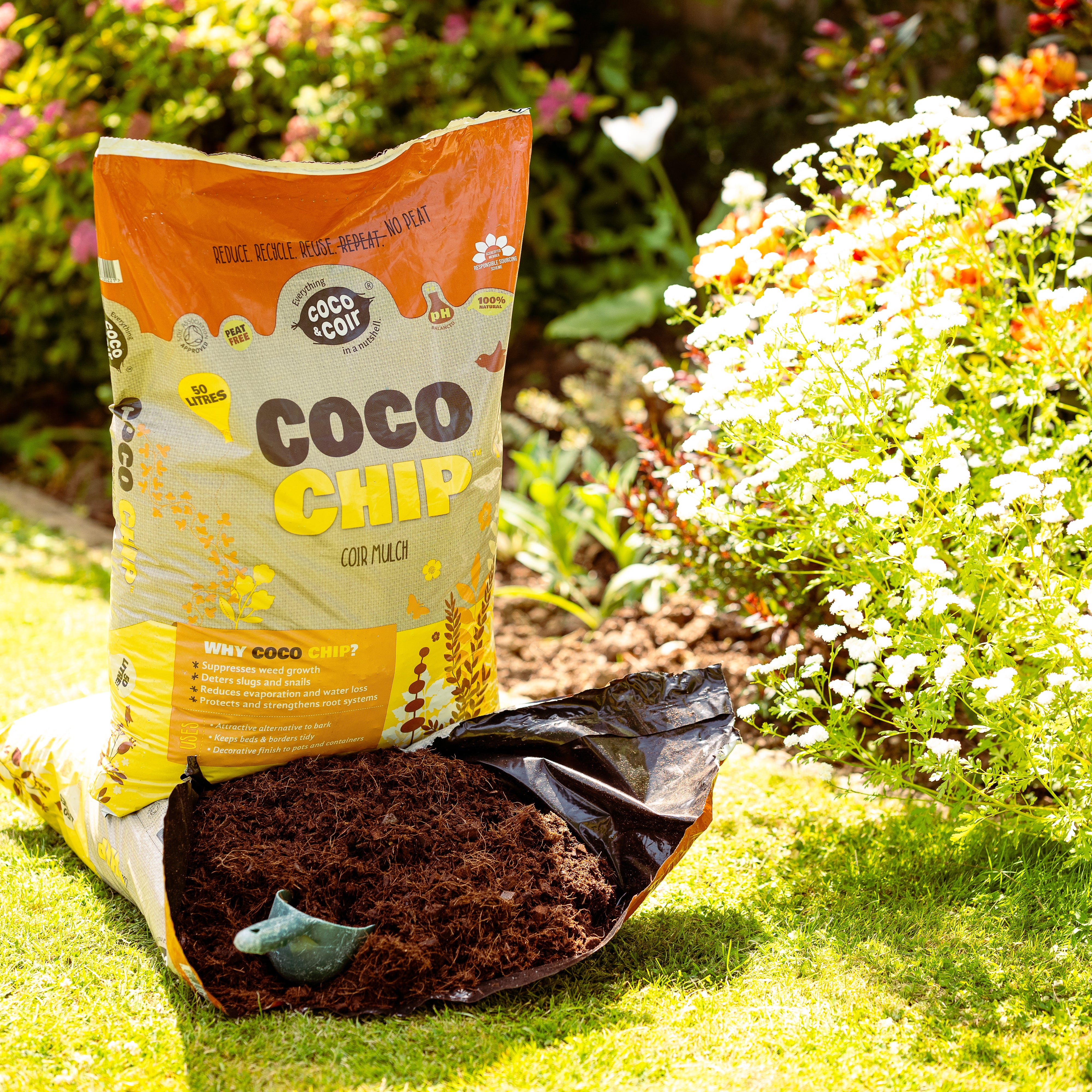 Coco & Coir Coco Chip Mulch (50L Bagged) | 100% Natural Eco-friendly Coir Mulch Bark Replacement
