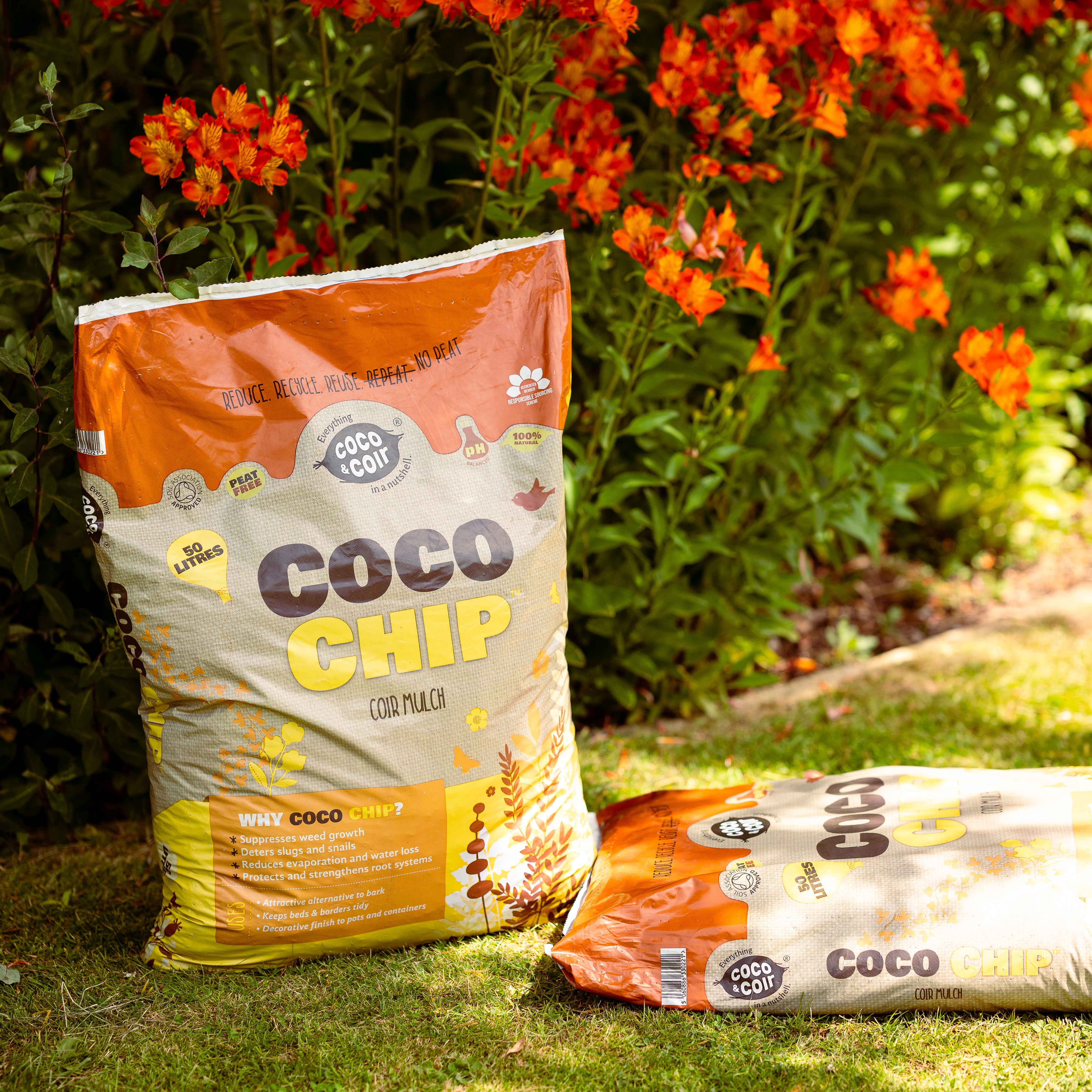 Coco & Coir Coco Chip Mulch (50L Bagged) | 100% Natural Eco-friendly Coir Mulch Bark Replacement