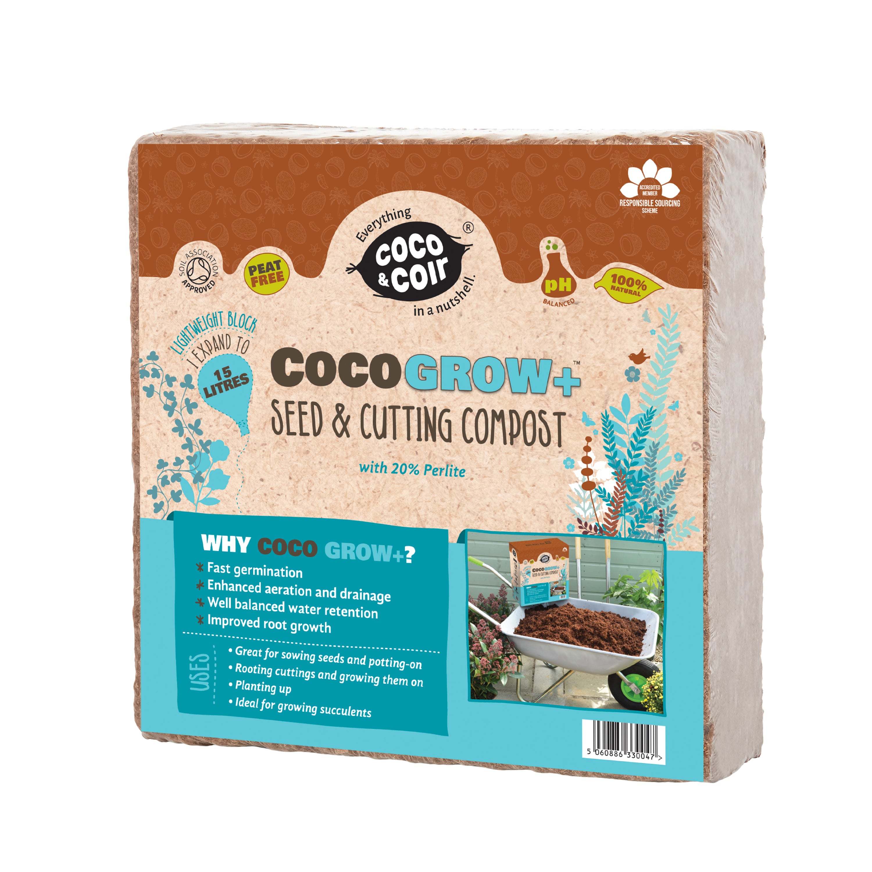 Coco & Coir Seed Compost Perlite Potting Mix | Peat-Free Organic Coco Soil Indoor Plants/Houseplants - Coco Grow+ 1kg/15L