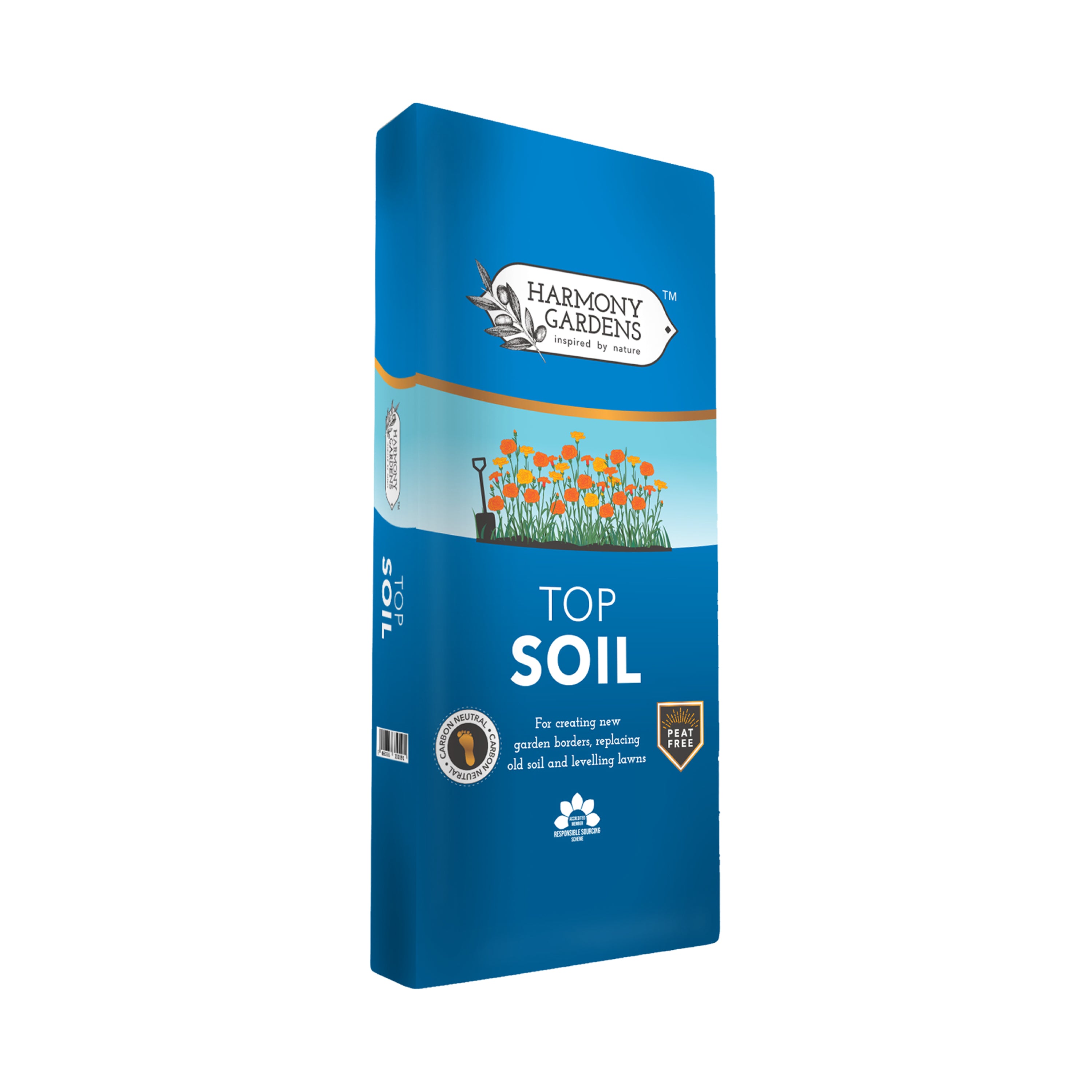 Harmony Gardens Top Soil (25L) | Peat-free Carbon Neutral Soil For Grass Seeding, Lawns, Raised Beds & Borders