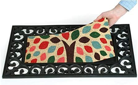 Coco&Coir TWO-in-ONE Coir doormat | Rubber base + 2 insert mats | Swappable | Premium Quality | Eco-Friendly | Outdoor | Heavy Duty | Entrance Door Mat | 45 x 75 cm (Two in one)