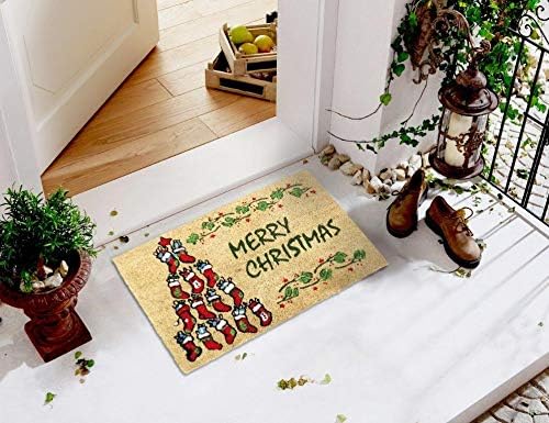 Coco&Coir Door Mat| Non-Slip | Thick Coir | Premium Quality | Rubber Backed | Eco-Friendly | Indoor | Outdoor | Heavy Duty | Christmas Theme | Xmas Entrance Door Mat (Socks Xmas)