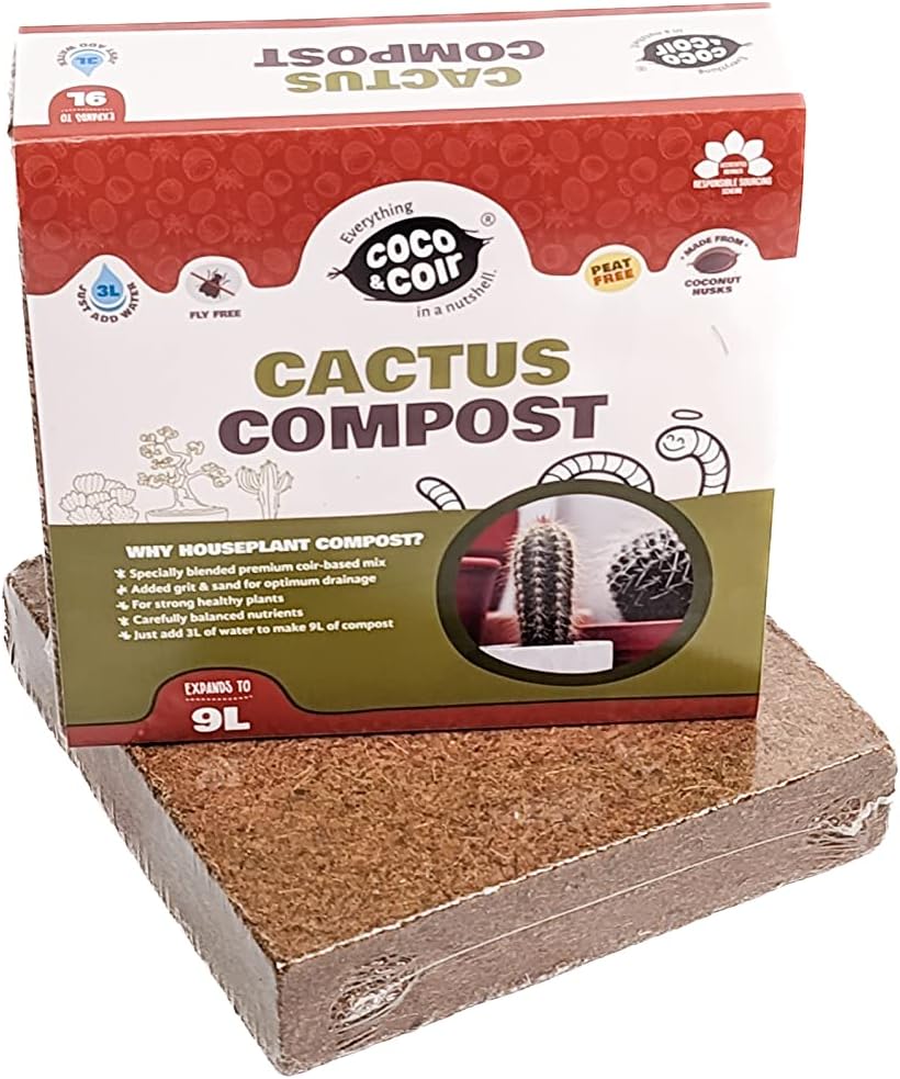 Coco & Coir Cactus Soil (9L) | Succulent Potting Mix | Peat-free Coir Cacti And Succulent Potting Mix | High Drainage Terrarium Soil With Nutrients
