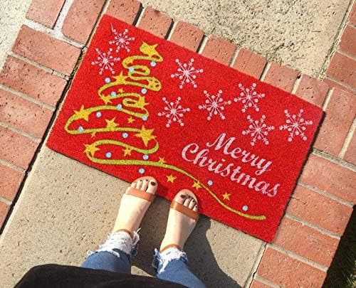 Coco&Coir Door Mat | Non-Slip | Thick Coir | Premium Quality | Rubber Backed | Eco-Friendly | Indoor | Outdoor | Heavy Duty | Christmas Theme | Xmas Entrance Door Mat (Star Xmas)