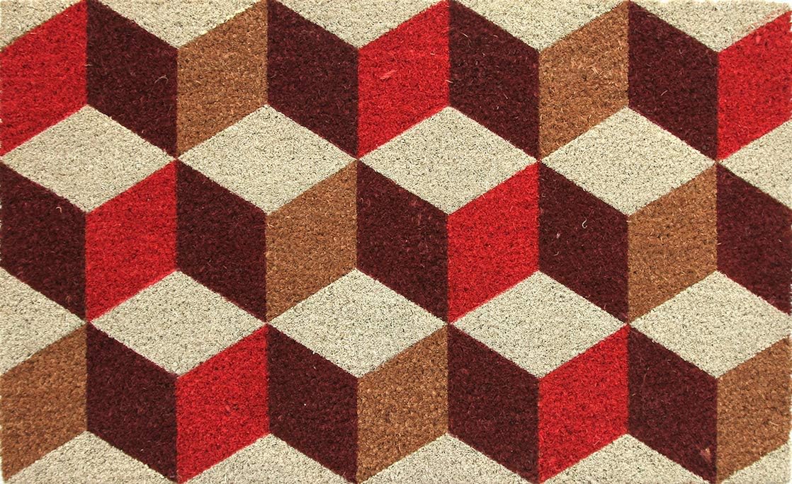 Coco&Coir Door Mat | Natural Coir | Non-Slip | Thick Coir | Premium Quality | Rubber Backed | Eco-Friendly | Indoor | Outdoor | Heavy Duty | Entrance Door Mat | 45 x 75 cm (Vintage Cubes)