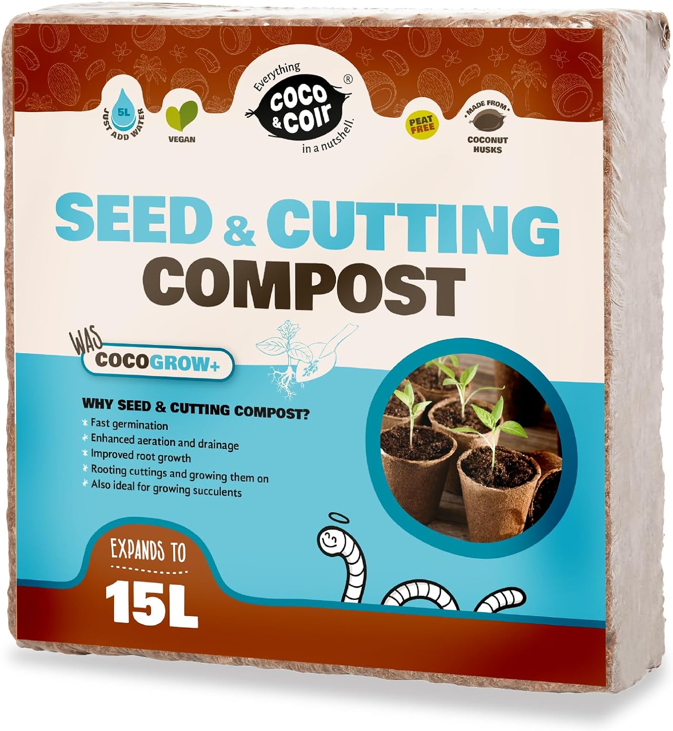 Coco & Coir Seed Compost Perlite Potting Mix | Peat-Free Organic Coco Soil Indoor Plants/Houseplants - Coco Grow+ 1kg/15L