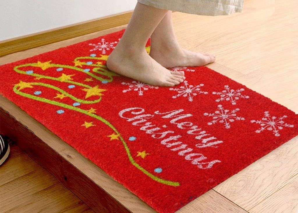 Coco&Coir Door Mat | Non-Slip | Thick Coir | Premium Quality | Rubber Backed | Eco-Friendly | Indoor | Outdoor | Heavy Duty | Christmas Theme | Xmas Entrance Door Mat (Star Xmas)