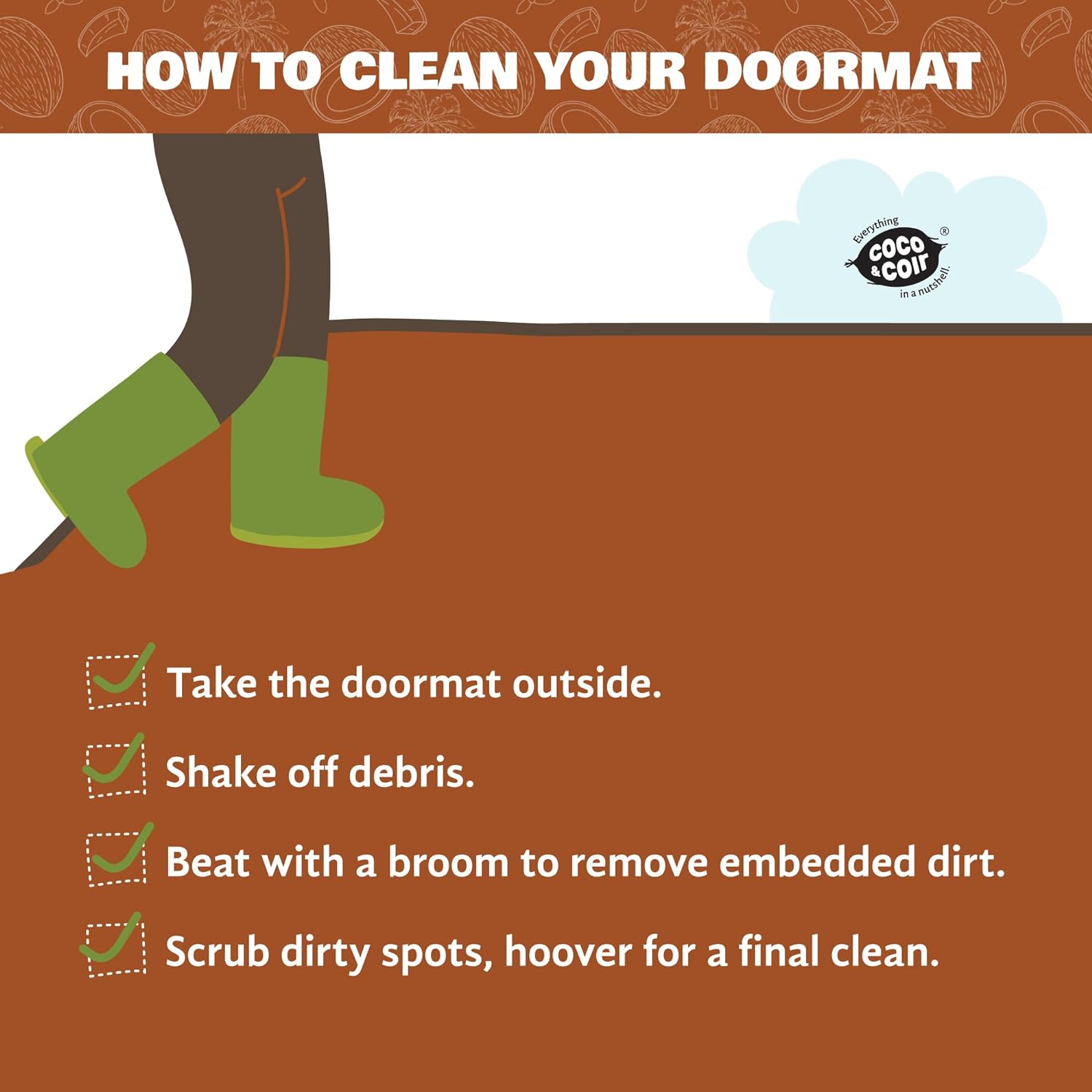 Coco & Coir Door Mats Indoor/Outdoor | Non Slip Monstera Plant Design Entrance Welcome Mat (My Monstera)