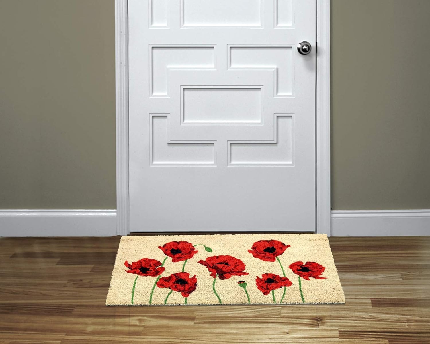 Coco & Coir Door Mats Indoor/Outdoor | Non Slip Bold Poppy Design Welcome Entrance Mat (Eternal Poppy)