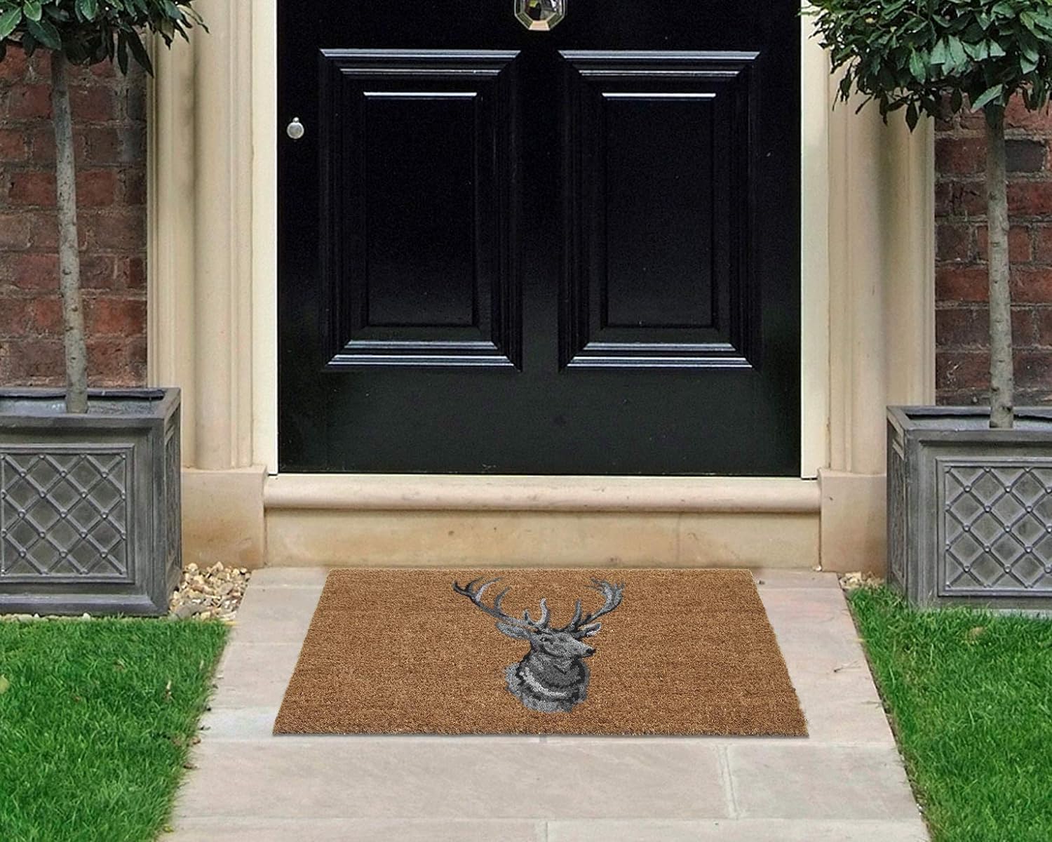 Coco & Coir Door Mats Indoor/Outdoor | Non Slip Bold Stag Head Design Entrance Mat (Stag Head)