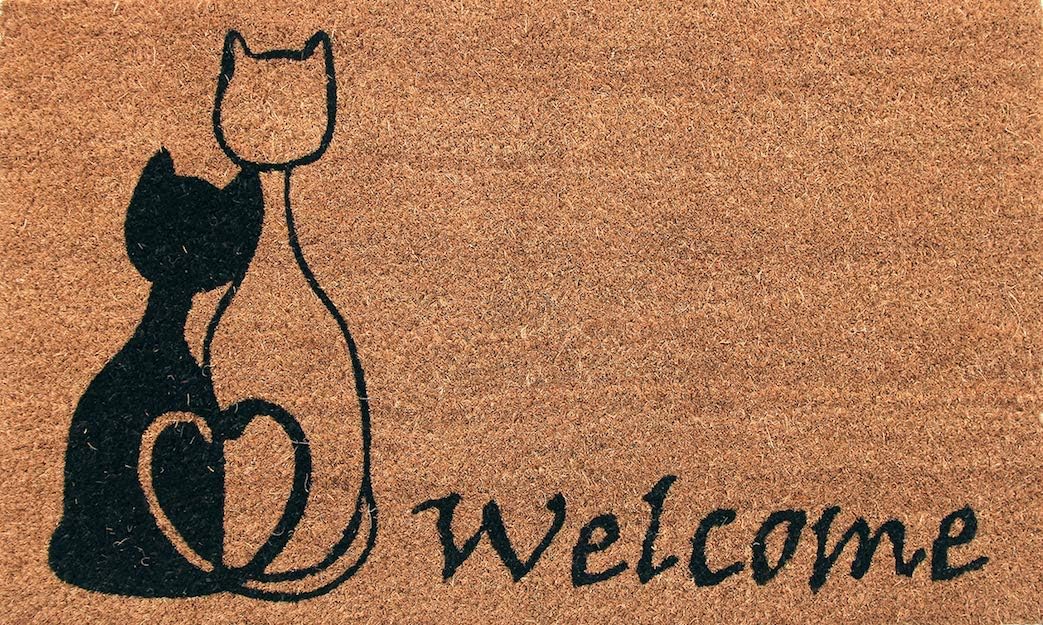 Coco&Coir Door Mat | Non-Slip | Thick Coir | Premium Quality | Rubber Backed | Eco-Friendly | Indoor | Outdoor | Heavy Duty | Pet Series | Cat Design | Door Mat (Meow Romance)